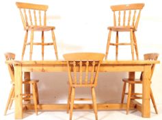 LARGE 20TH CENTURY PINE DINING TABLE AND CHAIRS