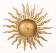 20TH CENTURY GILT METAL SUNBURST PENDANT LIGHT / LAMPSHADE