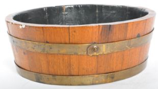 EARLY 20TH CENTURY OAK & BRASS WHISKEY BARREL PLANTER