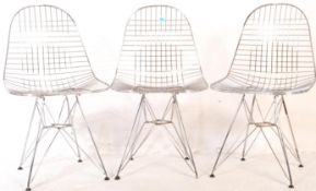 THREE RETRO EAMES MANNER WIRE DINING CHAIRS