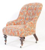 19TH CENTURY VICTORIAN FLORAL BUTTON BACK TUB ARMCHAIR