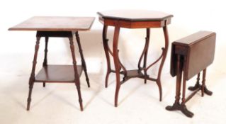 THREE EDWARDIAN MAHOGANY INLAID GATE LEG SIDE TABLES