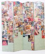 VINTAGE 20TH CENTURY DECOUPAGE FOUR FOLD PRIVACY SCREEN