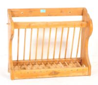 1950S WALL MOUNTED PINE WOOD CERAMICS PLATE DRYING RACK