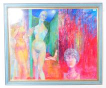 JOHN IVOR STEWART SURREALIST FEMALE FIGURINE FRAMED PICTURE