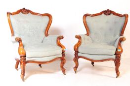 PAIR OF 19TH CENTURY VICTORIAN REVIVAL LIBRARY ARMCHAIRS