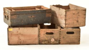 FOUR VINTAGE 20TH CENTURY WOODEN ADVERTISEMENT CRATES