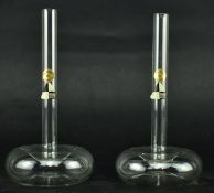 2 VINTAGE GLASS BY DAVID CLEAR HAND BLOWN FLOWER IN VASES