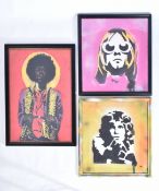 DAVID HUDSON - 3 STENCIL SPRAY PAINTING OF ARTISTS' FACES