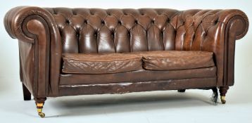 CONTEMPORARY BROWN LEATHER CHESTERFIELD SOFA