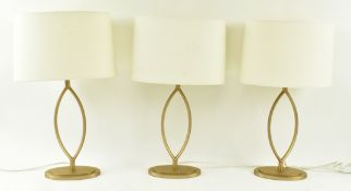 THREE HIGH END DESIGN CHROME GOLD METAL ABSTRACT DESK LAMPS