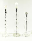 HARLEQUIN SET OF THREE CONTEMPORARY CLEAR GLASS DESK LAMPS