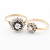 TWO HALLMARKED 9CT GOLD CLUSTER RINGS