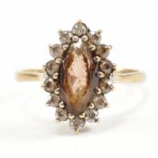 HALLMARKED 9CT GOLD SMOKY QUARTZ & CZ CLUSTER RING