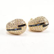 PAIR OF 18CT GOLD ART DECO STYLE SAPPHIRE & DIAMOND EARRINGS
