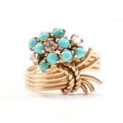 RETRO TURQUOISE & DIAMOND CROSSOVER CLUSTER RING