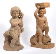 TWO CONTINENTAL 19TH CENTURY HANDCARVED WOODEN PILLARS