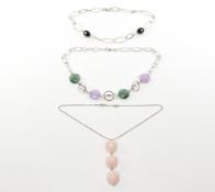 COLLECTION OF 925 SILVER & STONE NECKLACES