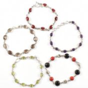 COLLECTION OF 925 SILVER & GEMSTONE BRACELETS