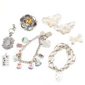 SILVER CHARM BRACELET FOB & TWIN CHAIN PADLOCK BRACELET