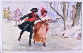 LOUIS WARD (1913 - 2005) - PERIOD COUPLE ICE-SKATING ORIGINAL ARTWORK