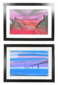 TWO MATT ROCHE PASTEL & PENCIL BRIDGE PAINTINGS