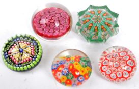 FIVE VINTAGE MID CENTURY MURANO STUDIO ART GLASS PAPERWEIGHTS