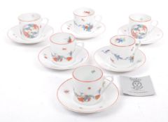 LIMOGES 'CHANTILLY - KAKIEMON' PATTERN SET OF SIX CUPS & SAUCERS