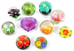 TEN VINTAGE FLORAL FLOWER STUDIO ART GLASS PAPERWEIGHTS