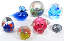 SEVEN VINTAGE ANIMAL RELATED STUDIO ART GLASS PAPERWEIGHTS