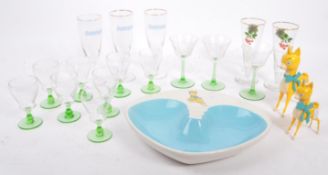 COLLECTION OF VINTAGE BABYCHAM ITEMS & COUPE / LIQUOR GLASSES