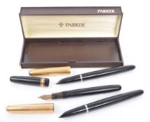 THREE PARKER & WATERMAN FOUNTAIN PENS - 14CT GOLD NIBS