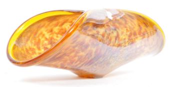 VINTAGE SLABBED ROLLED MOTTLED AMBER MURANO DISH