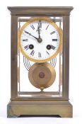 FRENCH EIGHT DAY MOVEMENT BRASS FOUR GLASS MANTEL CLOCK