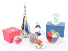 COLLECTION OF SIX GLASS PAPERWEIGHTS SOME BOXED