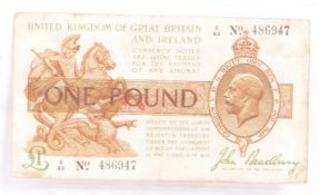 EARLY 20TH CENTURY 1917 GEORGE V ONE POUND NOTE - BRADBURY
