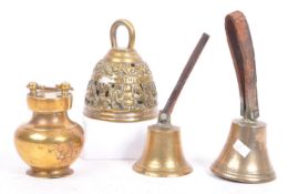 THREE LATE 19TH CENTURY BRASS SERVING BELLS & OTHER