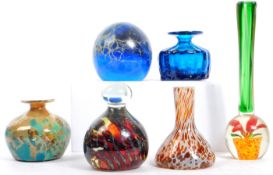 SIX VINTAGE MDINA STUDIO ART GLASS VASES & PAPERWEIGHTS