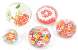 COLLECTION OF FIVE MID CENTURY MILLEFIORI PAPERWEIGHTS