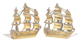 PAIR OF EARLY 20TH CENTURY BRASS SHIP BOOKENDS