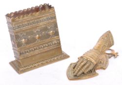 TWO EARLY 20TH CENTURY BRASS LETTER HOLDER STANDS