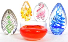 FIVE VINTAGE MID CENTURY STUDIO ART GLASS PAPERWEIGHTS & DISH