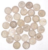 THIRTY PRE 1947 GEORGE V & VI .500 SILVER SHILLINGS