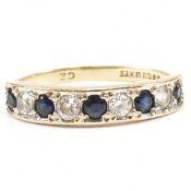 HALLMARKED 9CT GOLD SAPPHIRE & CZ HALF HOOP RING