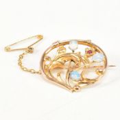 9CT GOLD ART NOUVEAU RUBY & OPAL BROOCH PIN