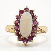 HALLMARKED 9CT GOLD OPAL & RUBY CLUSTER RING