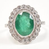 18CT WHITE GOLD EMERALD & DIAMOND RING