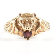 9CT GOLD & GARNET LION RING