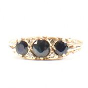 HALLMARKED 9CT GOLD SAPPHIRE & DIAMOND RING