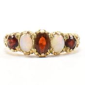 HALLMARKED 9CT GOLD GARNET & OPAL FIVE STONE RING